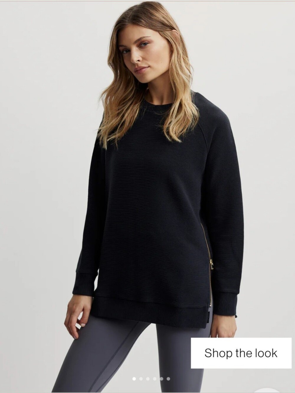 Varley Manning Sweat Black Ribbed Crewneck Sweatshirt Size Small